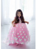 Pink Satin Tulle Butterflies Flower Girl Dress Kids Ball Gown